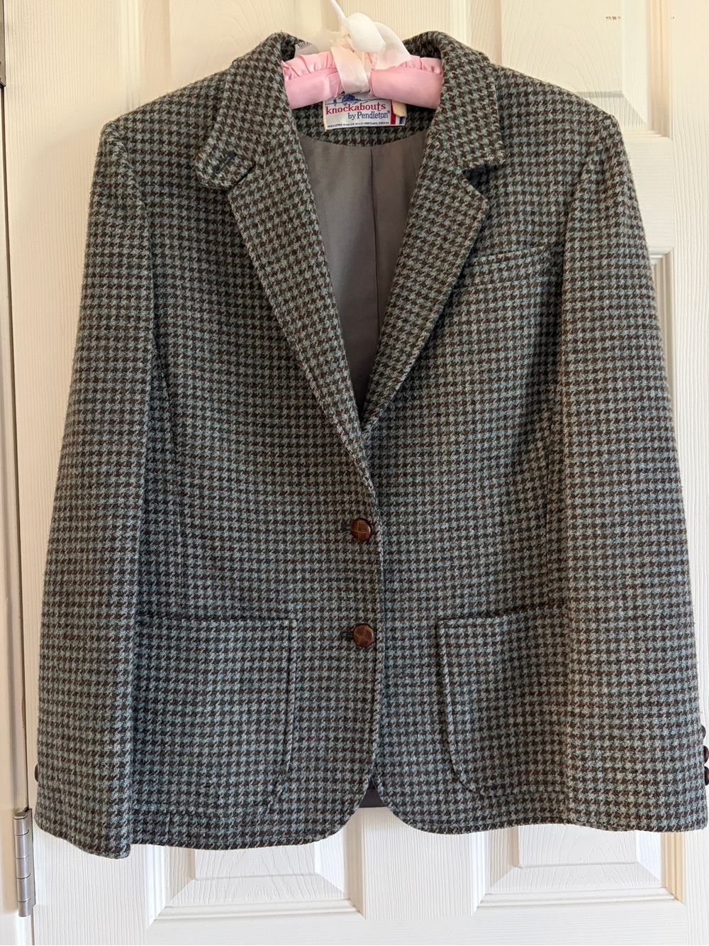 Vintage Pendleton Houndstooth Wool Blazer in Gray and Green Women Size 12